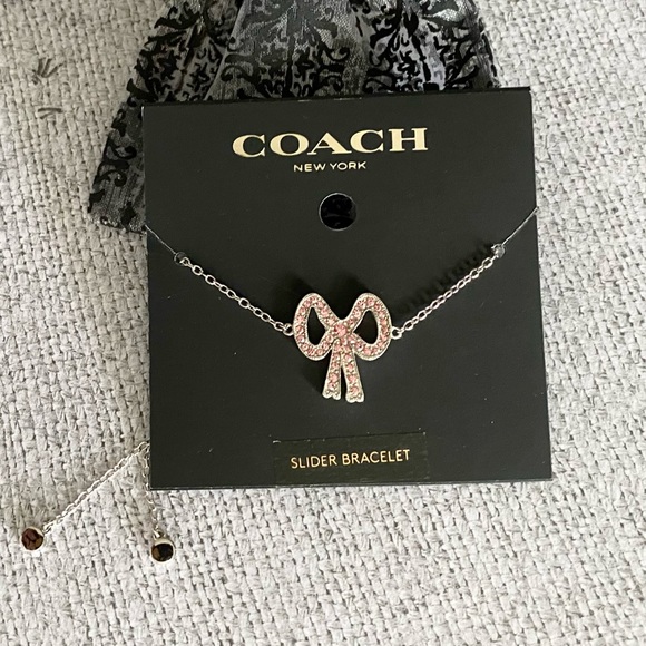 COACH Pave Slider Bow Bracelet Light Rose Crystal Stone & Silver